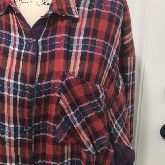 Free People Plaid Oversized Button Down Shirt - Size L - Picture 3 of 16